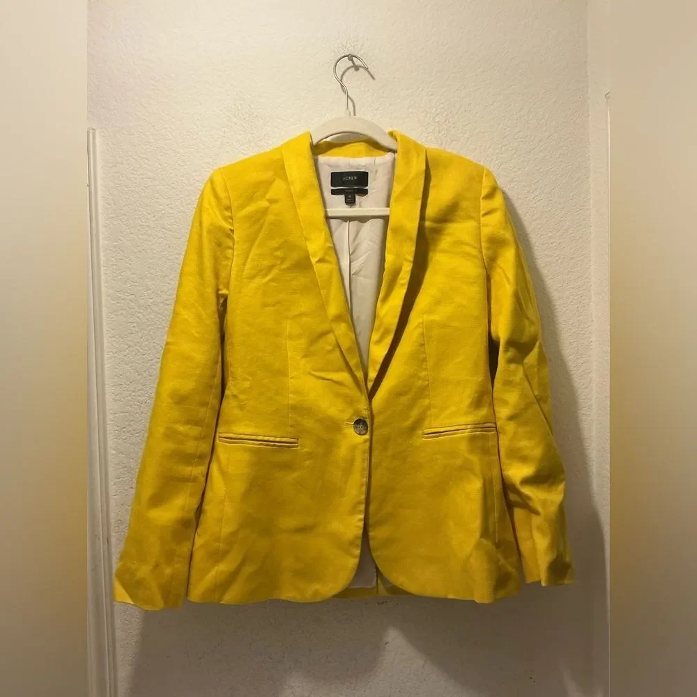 J. Crew Parke Bright Yellow Women's Single-Button Blazer linen blend size 6